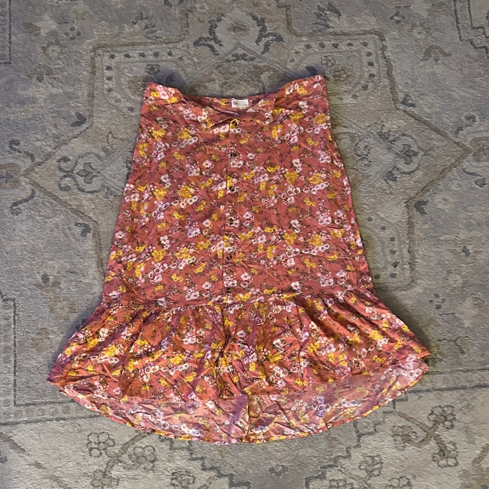 SO Floral High-Low Skirt in Pink and Yellow